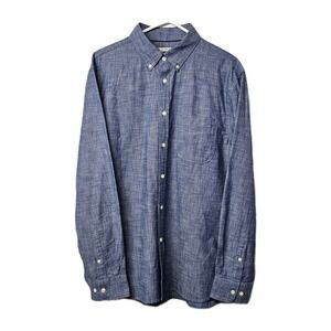 Jos A Banks 1905 Mens Large Chambray Tailored Fit 100% Cotton Blue Button Up EUC